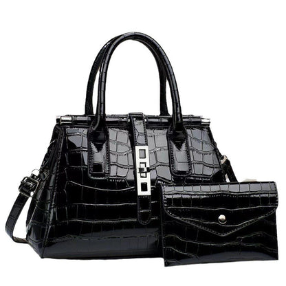 Women Fashionable Bright Leather Large Capacity Handbag