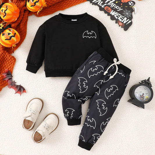 Kids Toddler Boys Halloween Bat Print Cotton Blend Set