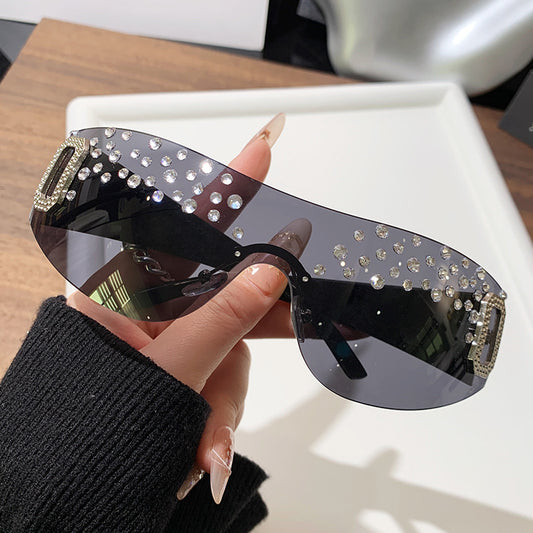 Fashion Frameless One-Body Rhinestone Sunglasses