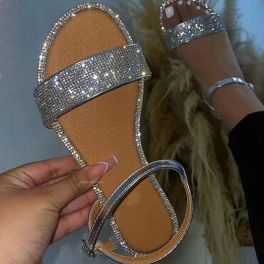 Fashionable Women's Rhinestone Flat Sandals