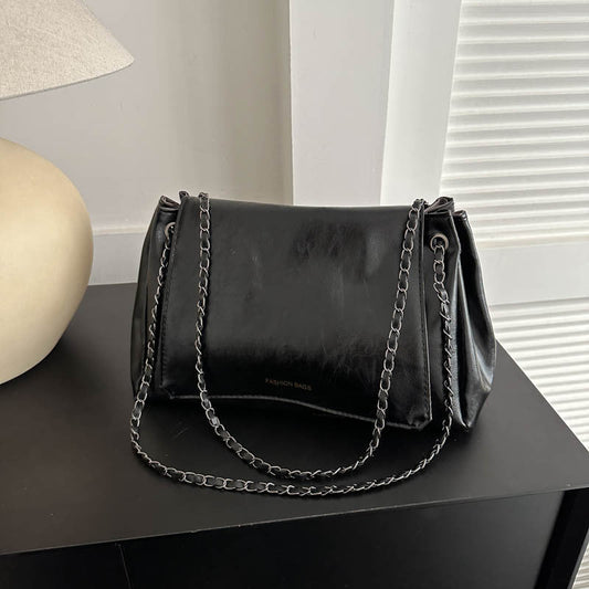 Sac fourre-tout à chaîne en cuir PU simple et décontracté pour femme