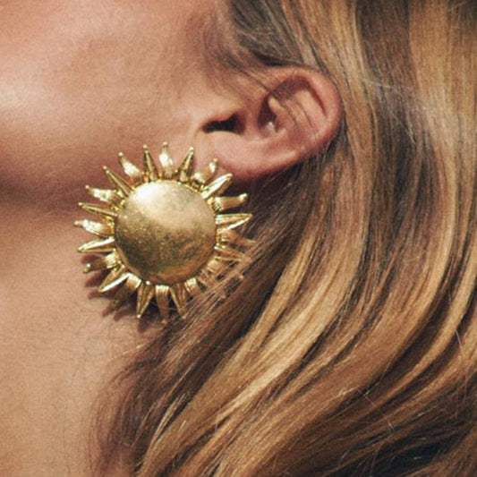 Women Fashion Simple Alloy Sunflower Earrings - Gold Silver Jewelry