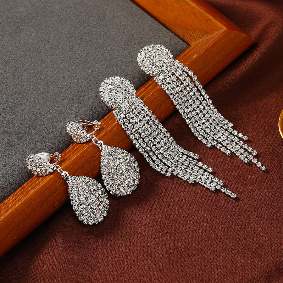 Boucles d'oreilles pendantes longues à pampilles et strass pour femmes