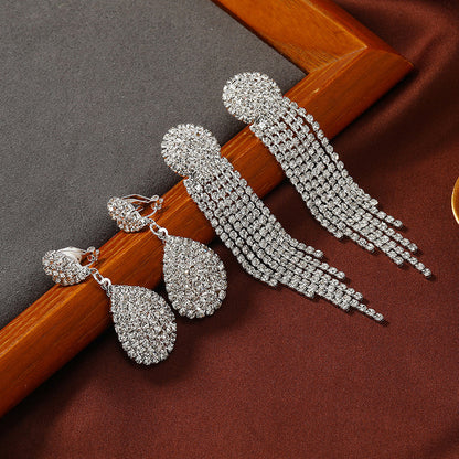 Boucles d'oreilles pendantes longues à pampilles et strass pour femmes