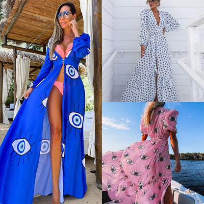 Women Casual Boho Vacation Evil Eye Swimwear Cover Up