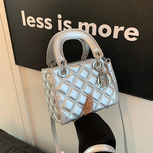 Fashion Solid Color Plaid Shoulder Handbag