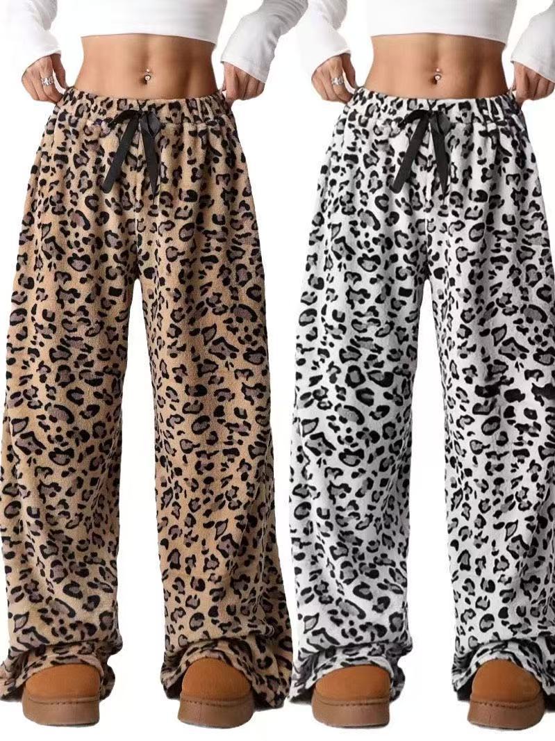 Women Casual Leopard Straight Leg Wide Leg Pants