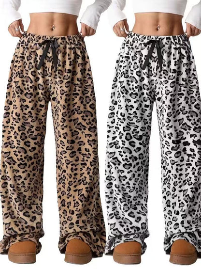 Women Casual Leopard Straight Leg Wide Leg Pants
