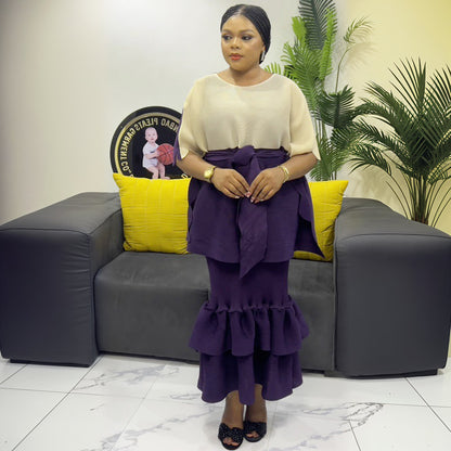 African Women Fashion Pleated Cape Ruffled Dress Set