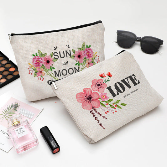 Bolsa de cosméticos impermeable de lino y algodón con cremallera