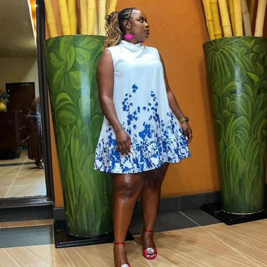 Women Fashion Casual Plus Size Printed Sleeveless Dress