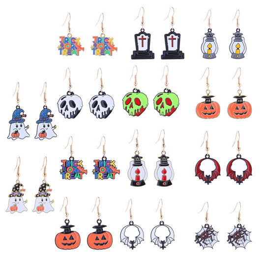 Halloween Women Horror Skull Spider Pumpkin Alloy Earrings