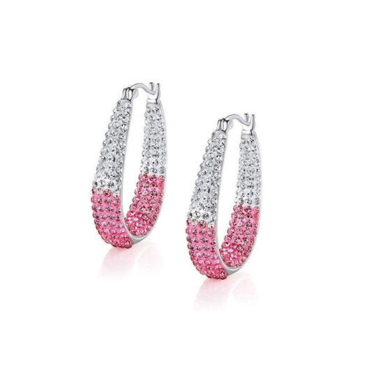 Women Fashion Double Color Zircon Circle Earrings Alloy U-Shape