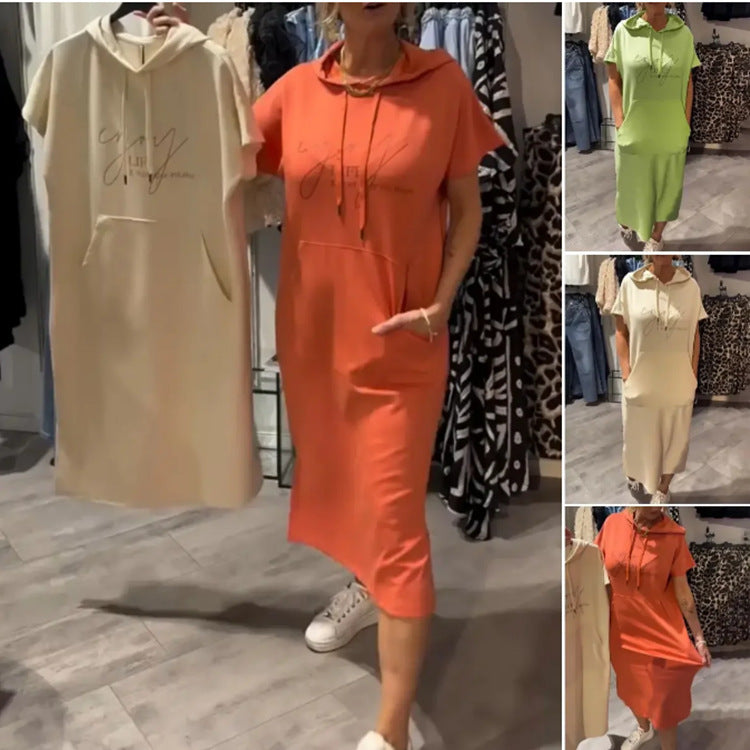 Vestido con capucha informal de talla grande para mujer en poliéster