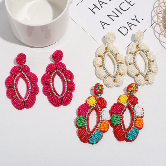 Bohemian Flower Rice Bead Braided Earrings