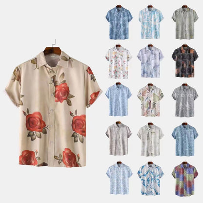 Men Summer Leisure Vacation 3D Flower Print Shirt