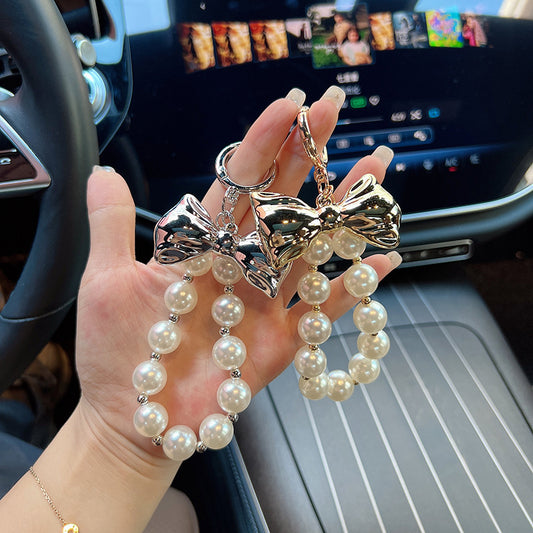 Fashion Beaded Bow Pendant Keychain