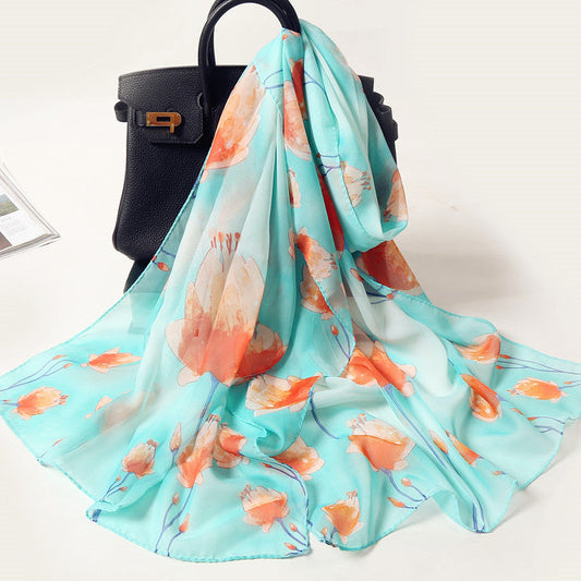 Bufanda de gasa con estampado de flores para primavera y verano