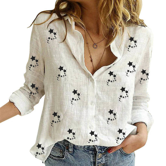 Blusas casuales de manga larga con estampado de estrellas para mujer