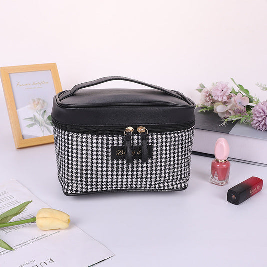 Trousse de maquillage simple à motif pied-de-poule de grande capacité