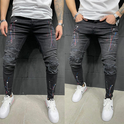 Vaqueros estampados rotos de moda casual para hombre