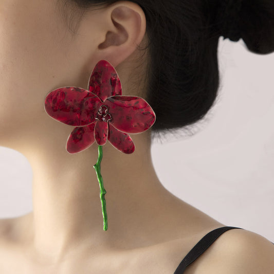 Fashion Exaggerated Floral Earrings - Metal Flower Style for Women
