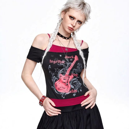 Camiseta de manga corta con estampado gótico de moda de verano para mujer