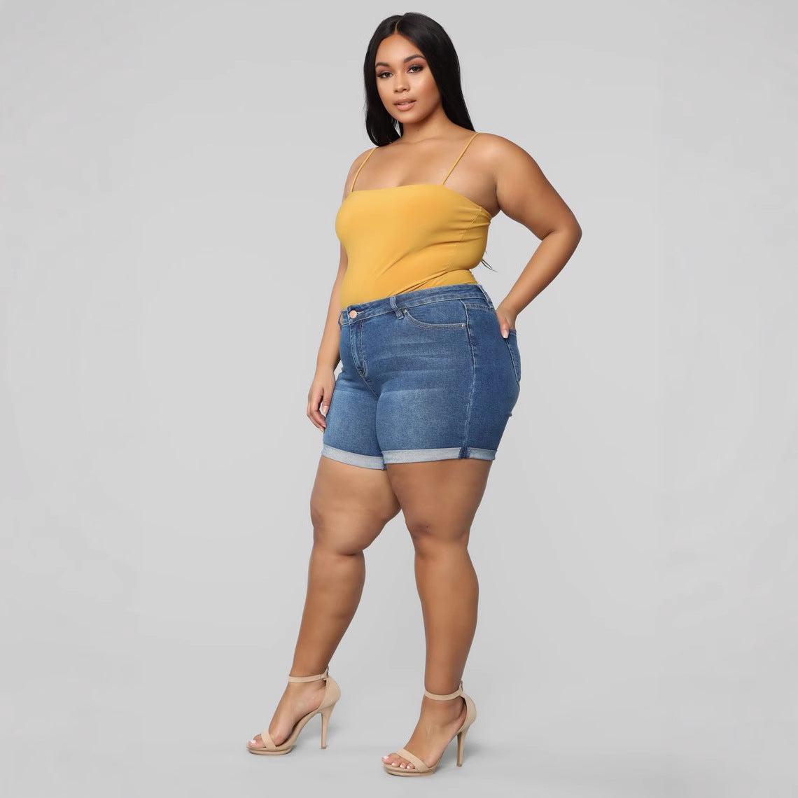 Women Fashion Casual Plus Size Stretch Denim Shorts