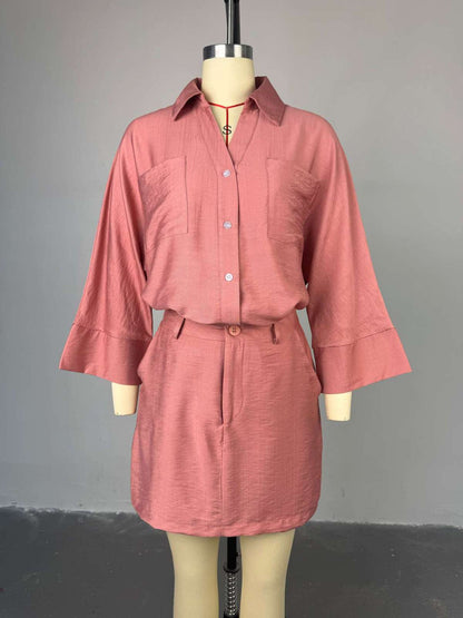 Conjunto informal de verano de dos piezas con mangas murciélago y pantalones cortos de cintura alta para mujer