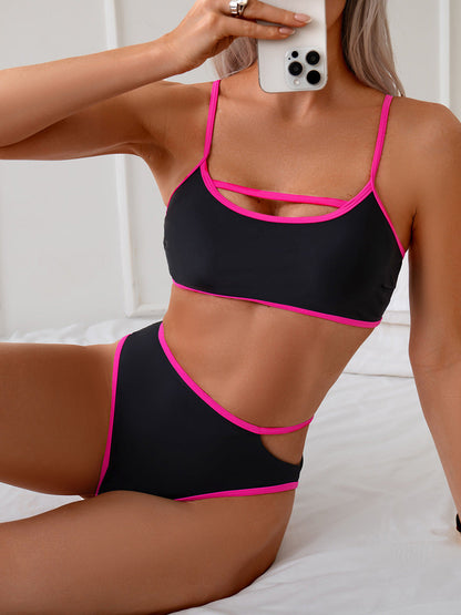 Traje de baño bikini sexy de color contrastante a la moda para mujer