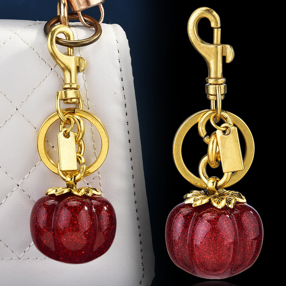 Llavero con colgante de bolsa de caqui de moda - Decoración metálica estilo fruta