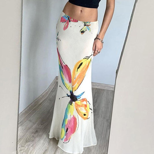 Women Elegant Butterfly Flower Fishtail Skirt
