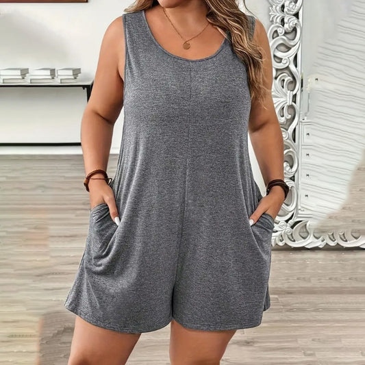 Combinaison décontractée sans manches grande taille pour femme en élasthanne