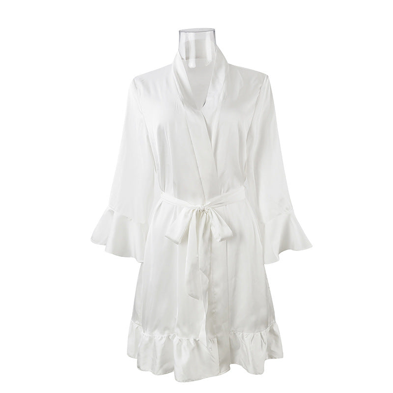 Women Fashion Sexy Silk Loose Leaf Cuff Pajamas