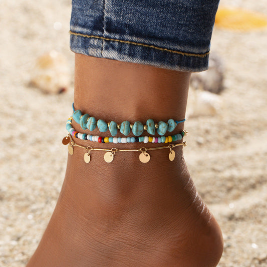Bohemian Multicolor Rice Beads Turquoise Foot Jewelry