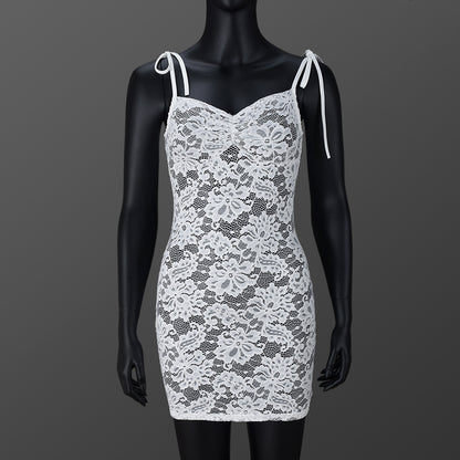 Women See-Through Lace Slim-Fit Dress with V-Neck