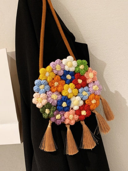 Bolso bandolera con borlas étnicas bohemias