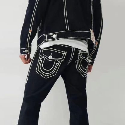 Vaqueros rectos de línea gruesa de moda casual para hombre