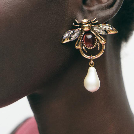 Vintage Insect Alloy Imitation Pearl Earrings