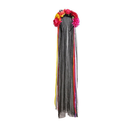 Bandeau de style sombre avec tête de mort et motif floral pour Halloween