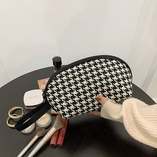 Trousse de toilette chic à fermeture éclair pour femme, motif pied-de-poule et zèbre