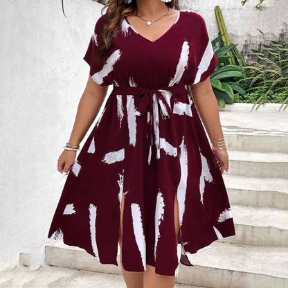 Plus Size Casual Printed V-Neck Dress