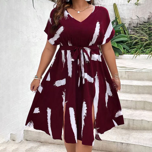 Plus Size Casual Printed V-Neck Dress