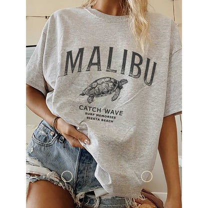 Camiseta informal con cuello redondo y estampado para mujer