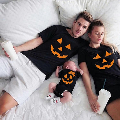 Camiseta de algodón con expresión de calabaza para la familia de Halloween