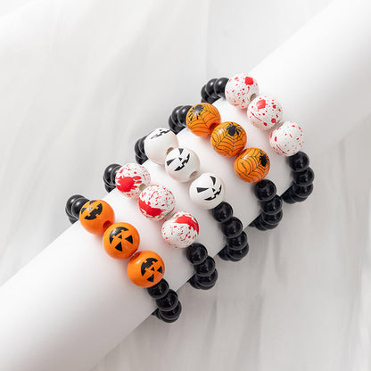 Pulsera de cuentas de Halloween con calabaza y calavera de dibujos animados