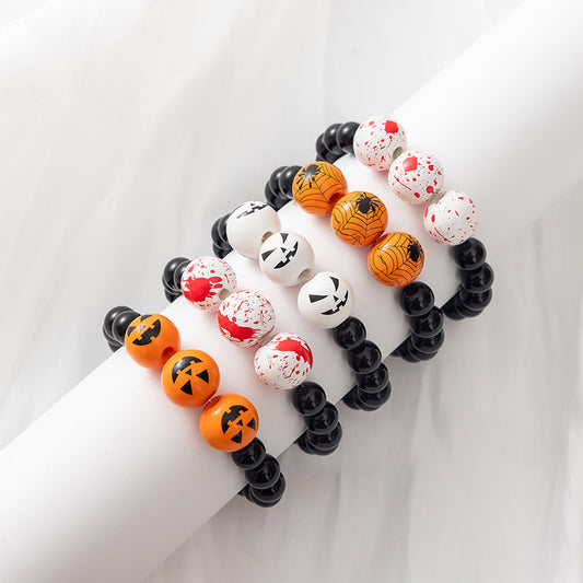 Halloween Beaded Bracelet with Cartoon Pumpkin and Skull