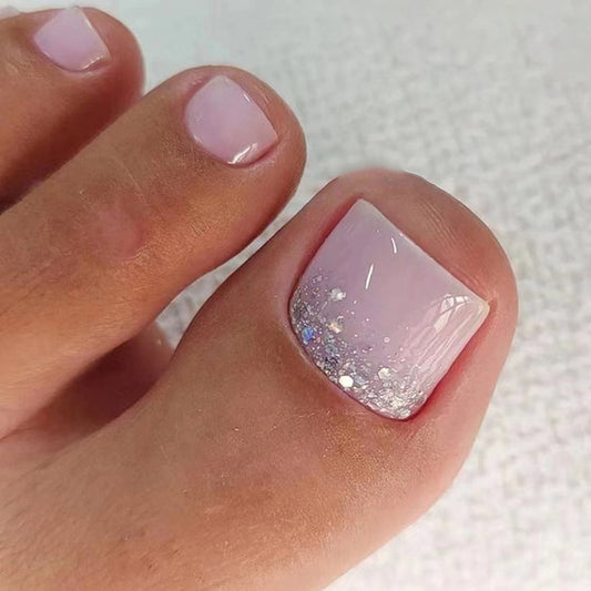 Faux ongles élégants et naturels à paillettes de couleur unie