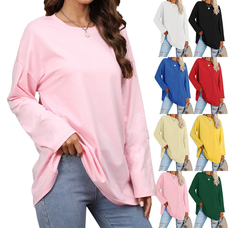 Casual Women Long Sleeve Solid Color Blank T-Shirt