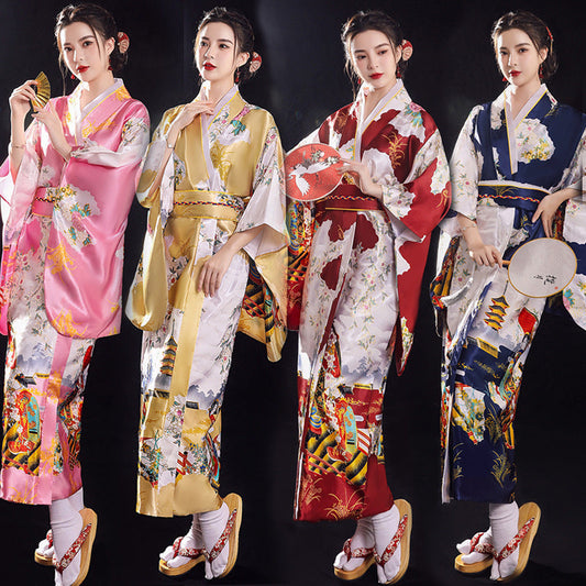 Fashion Vintage Japanese Kimono Women Satin Large Size Pajamas